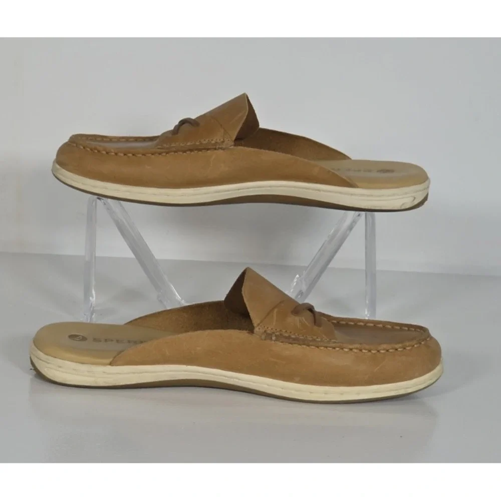 Sperry Womens 8 Mulefish Slip On Tan Leather Boat Mule Flat Shoes Casual